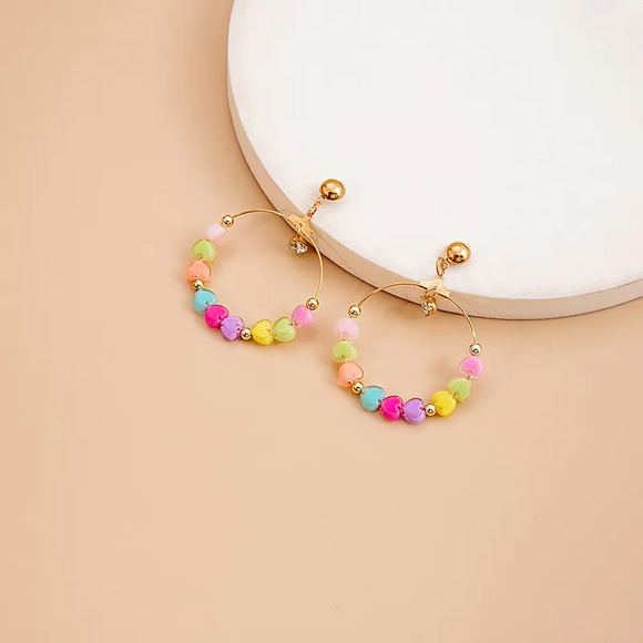 Bohemian  Style  Hoop  Resin Drop Earrings in Bright - Picture 2 of 2